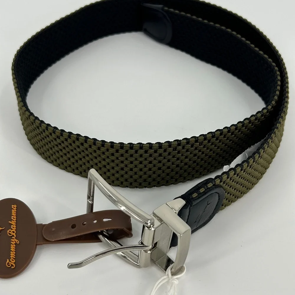 Tommy Bahama Mens Reversible Woven Stretch Belt Olive Black 11TM030015 Small
